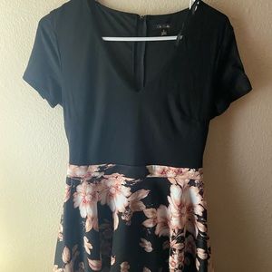 Black V-neck floral dress